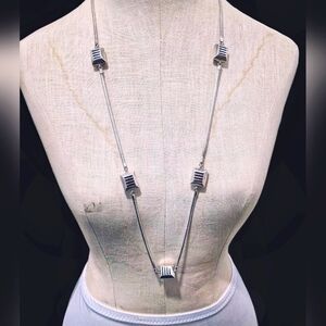 Vintage Sterling Silver Onyx Station Necklace 925 Long Serpent Bayanihan Stamped